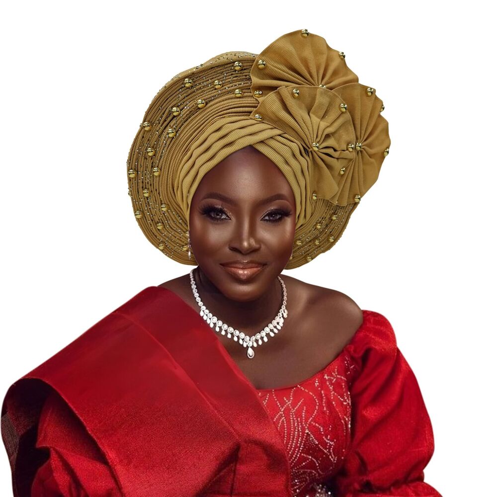 7872 Auto Gele African Head Tie of Nigeria ASO Oke Headwraps Hat Turban